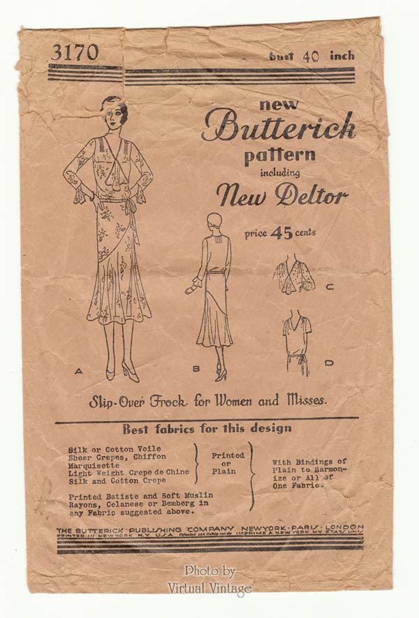 1920s Day Dress Pattern, Butterick 3170 Vintage Sewing Pattern, Bust 40