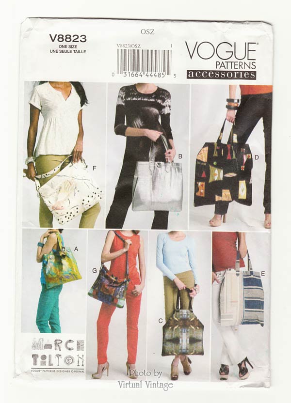 Womens Tote Bag Pattern Vogue V8823, Handbag, Carry All, Purse Sewing Patterns, Uncut