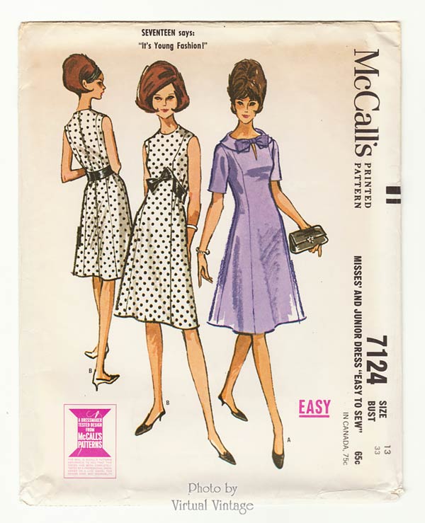 1960s Princess Line Dress Pattern, McCalls 7124, Easy Vintage Sewing Pattern, Uncut