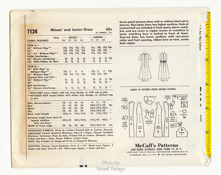 1960s Princess Line Dress Pattern, McCalls 7124, Easy Vintage Sewing Pattern, Uncut