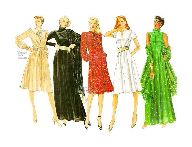 Vogue Basic Design 2843 Shawl & Dress Pattern Bust 36 Midi or Maxi Dress, Uncut