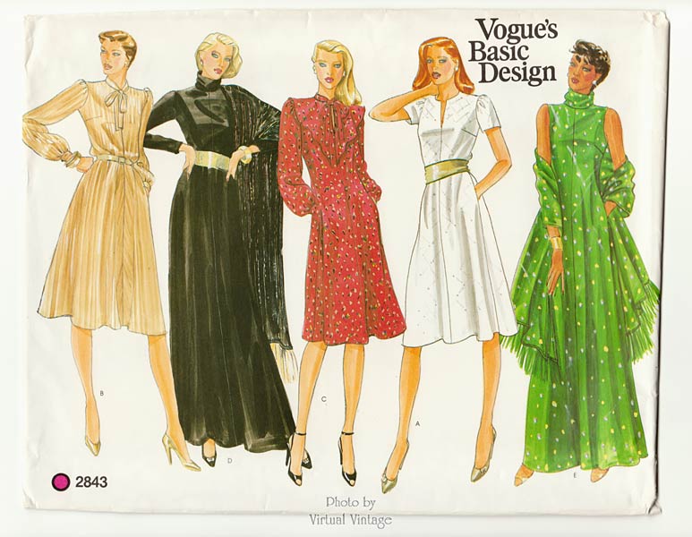 Vogue Basic Design 2843 Shawl & Dress Pattern Bust 36 Midi or Maxi Dress, Uncut