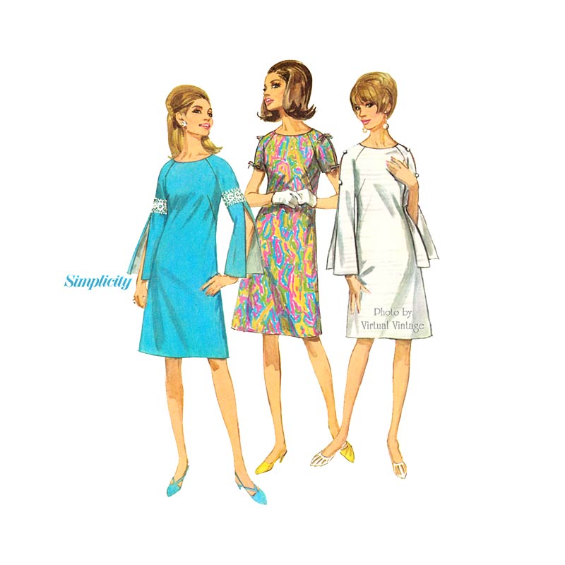 Split Sleeve Shift Dress Pattern, Simplicity 7006, 1960s Mod Sewing Patterns, Uncut