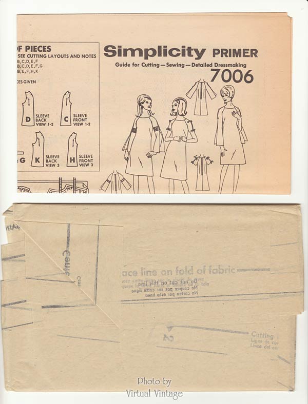 Split Sleeve Shift Dress Pattern, Simplicity 7006, 1960s Mod Sewing Patterns, Uncut