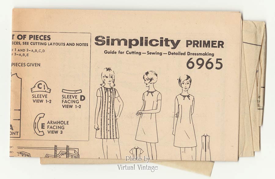1960s Sleeveless A-line Dress Pattern, Simplicity 6965, Bust 34, Uncut