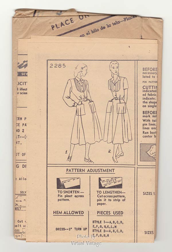 1940s Shirt Dress Sewing Pattern Simplicity 2285, 40s Day Dress, Uncut