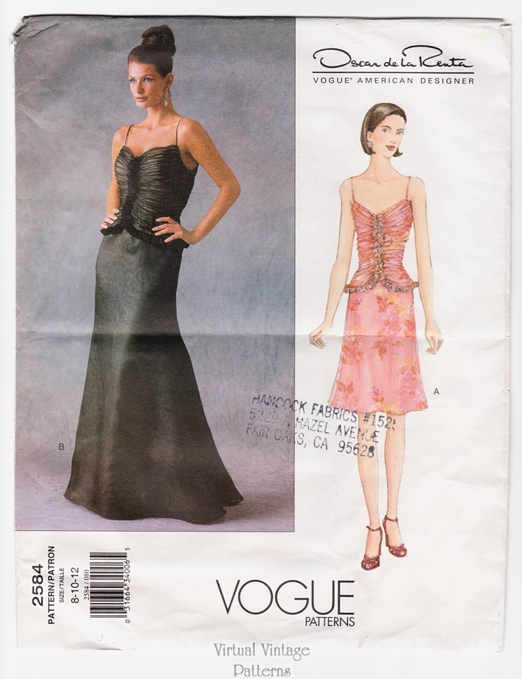 Oscar de la Renta Dress Pattern, Vogue 2584, Drop Waist Evening Gown, Size 8 10 12, Uncut