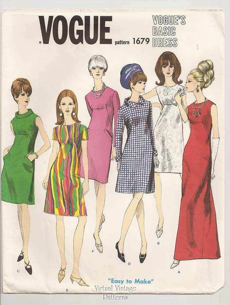 Easy A-Line Cocktail Dress Pattern, Vogue 1679, Day or Evening Dress, Bust 34, Uncut