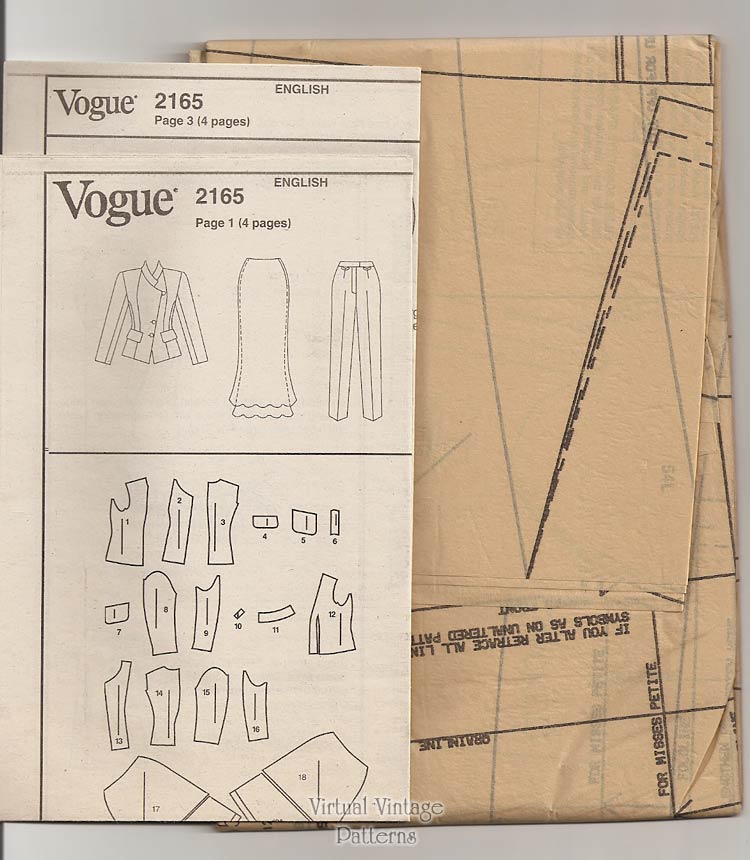 Vogue Donna Karan Pattern 2165, Jacket, Skirt & Pants, Size 8 10 12, Uncut