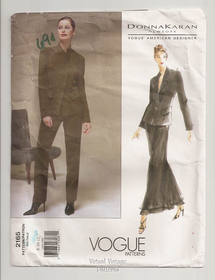 Vogue Donna Karan Pattern 2165, Jacket, Skirt & Pants, Size 8 10 12, Uncut