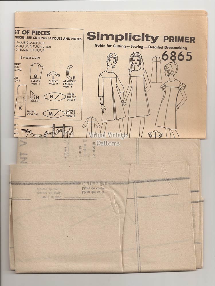Vintage Pleated Tent Dress Pattern, Simplicity 6865, Bust 34, Uncut