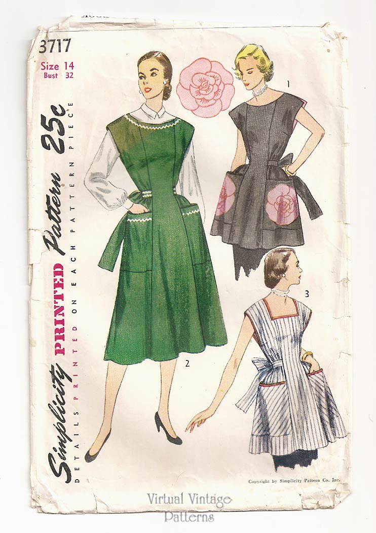 1950s Apron Sewing Pattern, Simplicity 3717, 50s House Dress with Pockets, Bust 32