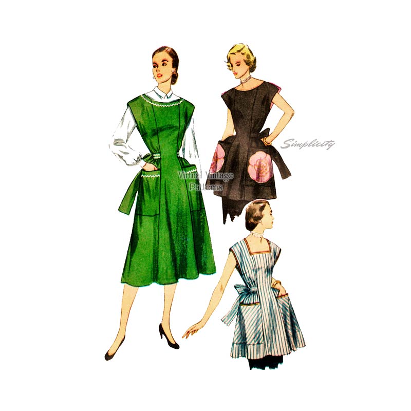 1950s Apron Sewing Pattern, Simplicity 3717, 50s House Dress with Pockets, Bust 32