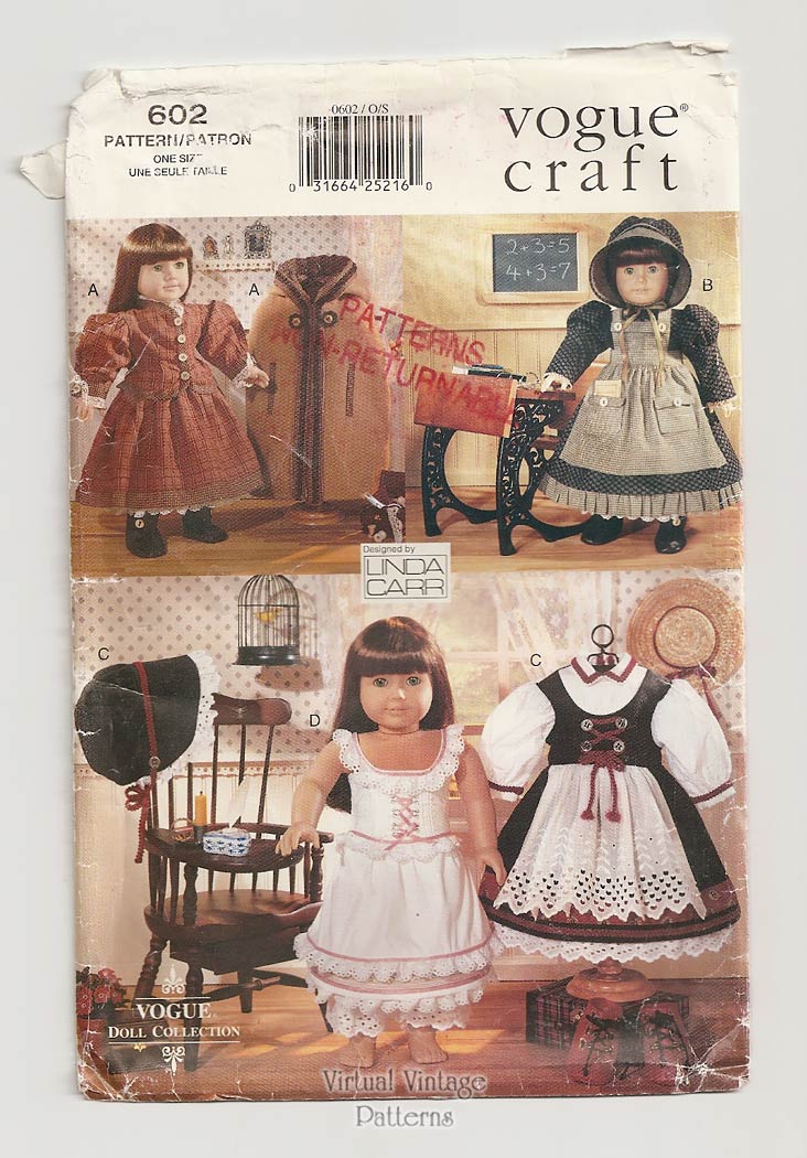 18 Inch Doll Clothes Pattern Vogue Doll Collection 9641 602 Early American Outfits Uncut