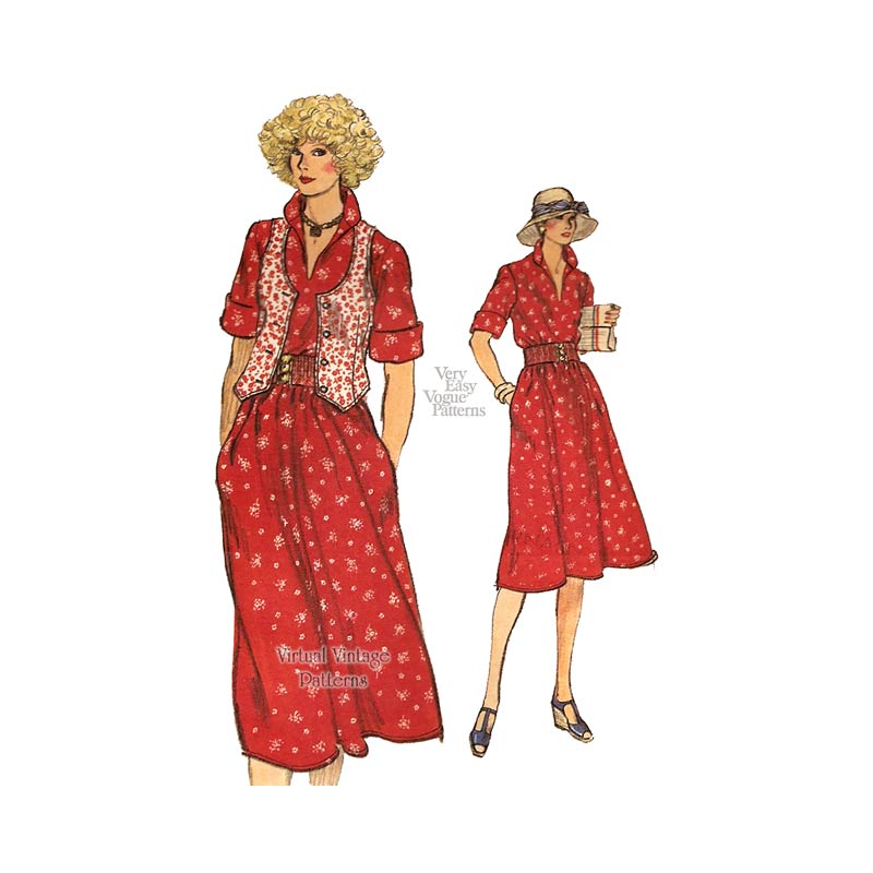 Midi Dress and Vest Patterns, Very Easy Vogue 9460, Vintage Pattern, Uncut
