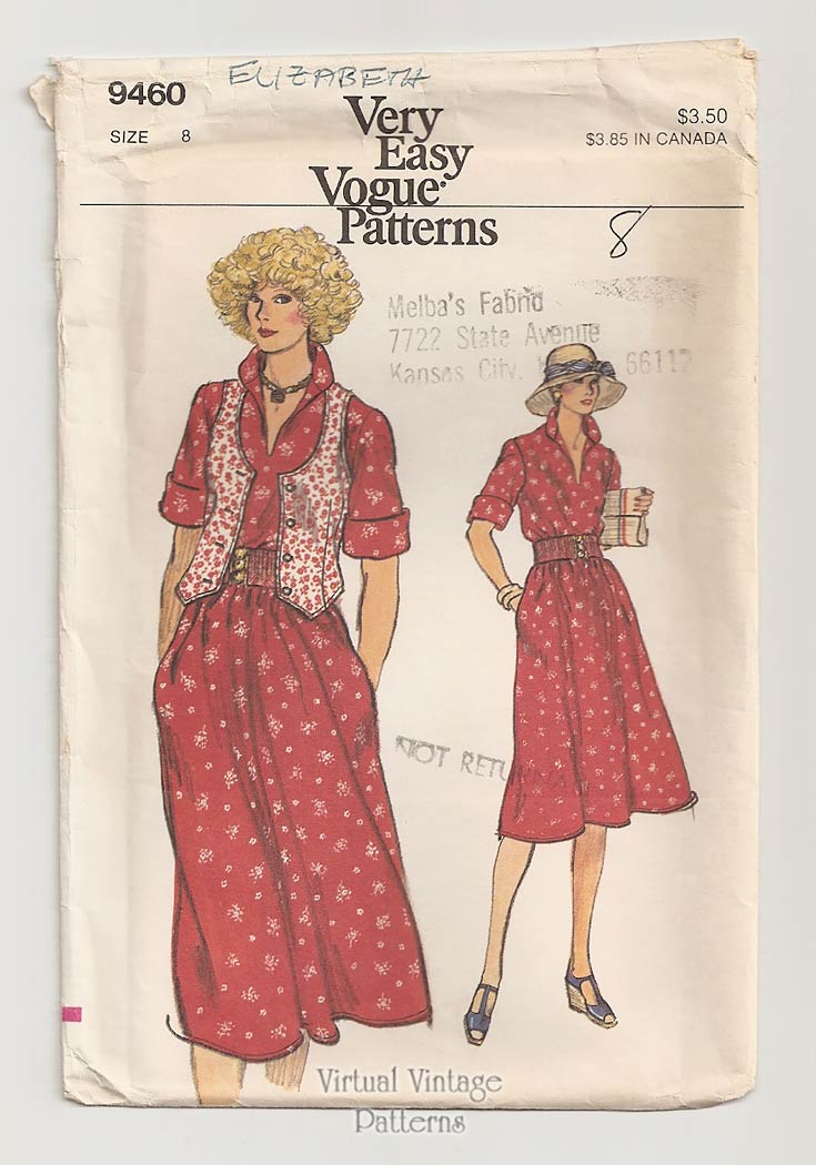 Midi Dress and Vest Patterns, Very Easy Vogue 9460, Vintage Pattern, Uncut