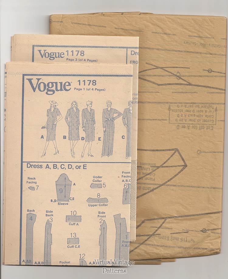 Vintage Coat Dress Pattern, Vogues Basic Design 1178, Bust 34, Uncut