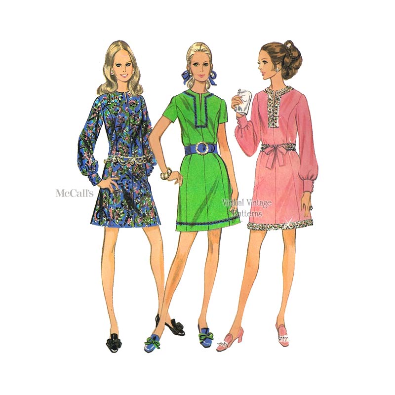Easy Mini Dress Pattern, McCalls 2136, 60s Princess Seam Dress, Bust 36, Uncut