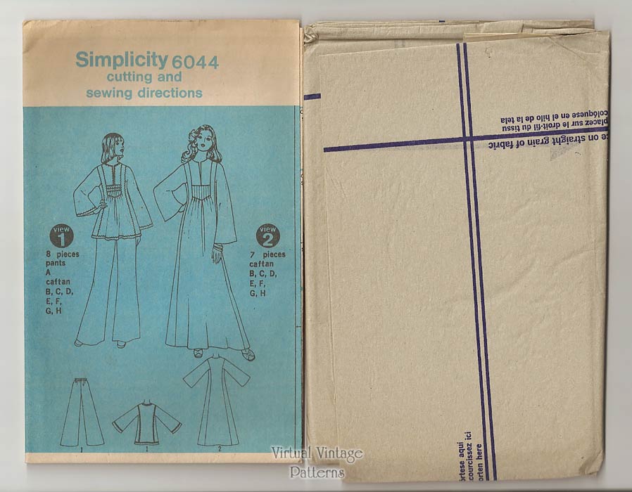 Womens Caftan Sewing Pattern, Simplicity 6044, Long or Short Kaftan & Pants, Uncut