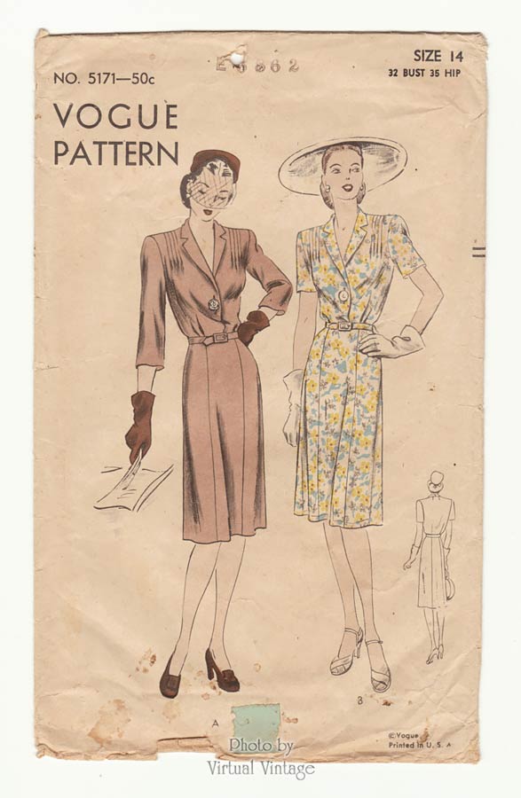 1940s Vogue Dress Pattern 5171, Easy Sewing Patterns