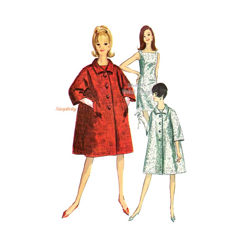 60s Trapeze Coat Pattern with Shift Dress, Simplicity 6790, Vintage Sewing Patterns, Uncut