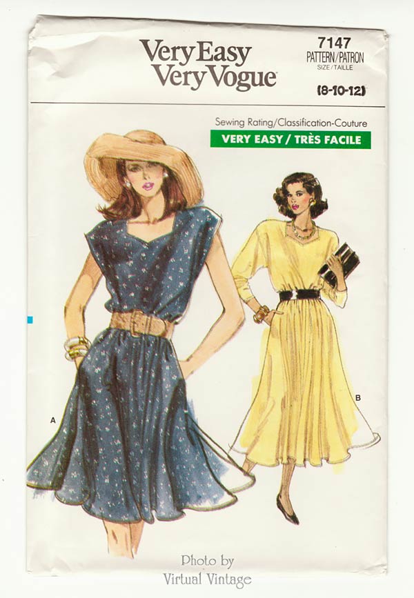 Vogue 7147, Sweetheart Neckline Dress Pattern, Easy Sewing, Size 8 10 12, Uncut