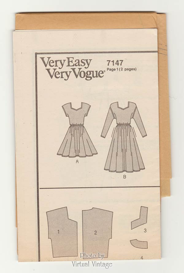 Vogue 7147, Sweetheart Neckline Dress Pattern, Easy Sewing, Size 8 10 12, Uncut