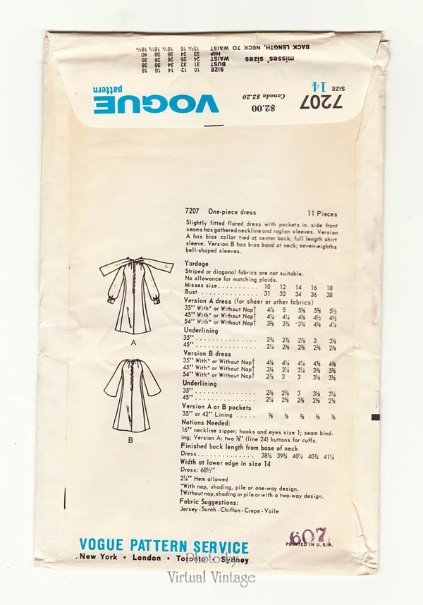 1960s Trapeze Dress Pattern, Vogue 7207, 60s Mod Dress, Bust 34, Uncut