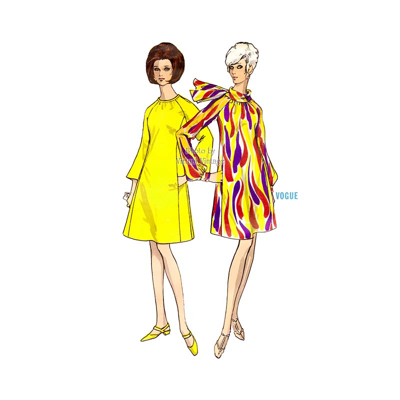 1960s Trapeze Dress Pattern, Vogue 7207, 60s Mod Dress, Bust 34, Uncut