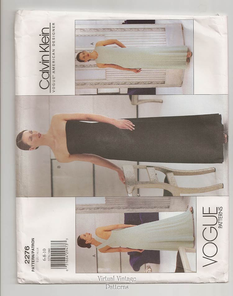 Calvin Klein Dress Pattern, Vogue 2276, Strapless A-Line Evening Gown, Size 6 8 10, Uncut