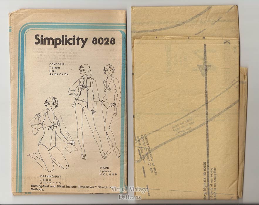 Vintage Swimsuit or Bikini Pattern, Simplicity 8028, with Hooded Cover-up, Bust 34, Uncut