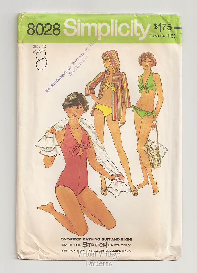 Vintage Swimsuit or Bikini Pattern, Simplicity 8028, with Hooded Cover-up, Bust 34, Uncut