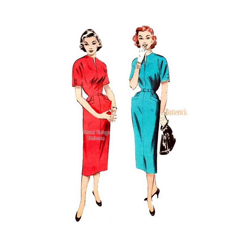 50s Sheath Dress Pattern, Butterick 6630, Vintage Wiggle Dress, Uncut