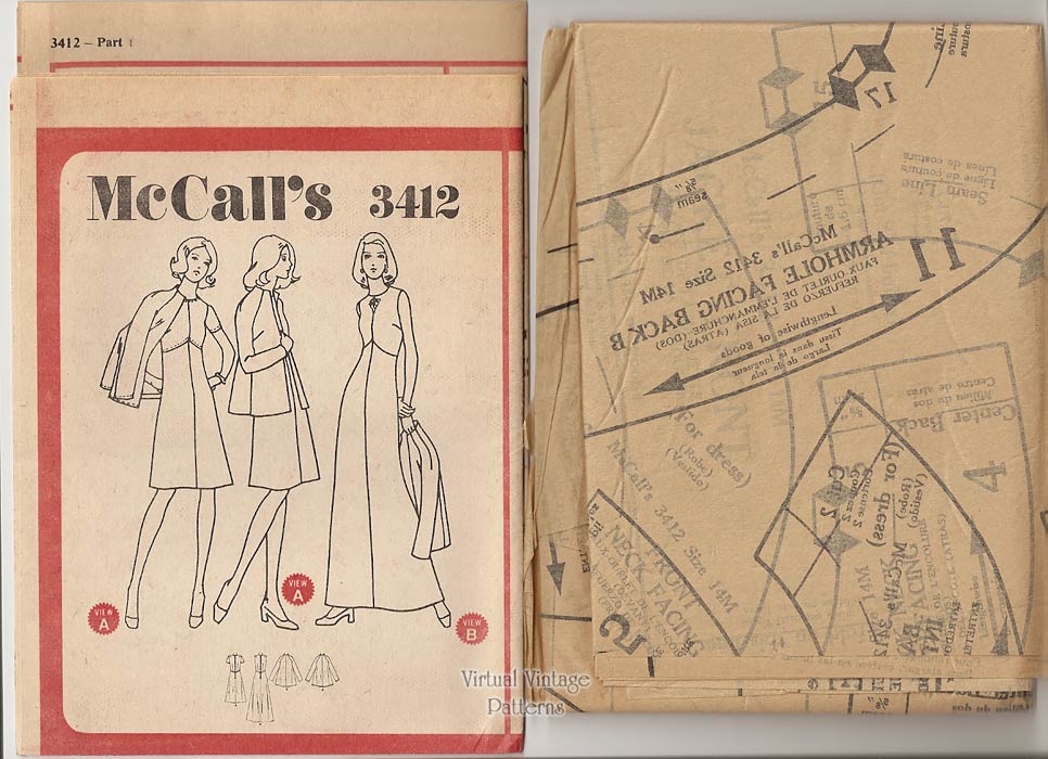 1970s Jacket & Dress Sewing Pattern, McCalls 3412, Sleeveless Evening Gown, Bust 36, Uncut