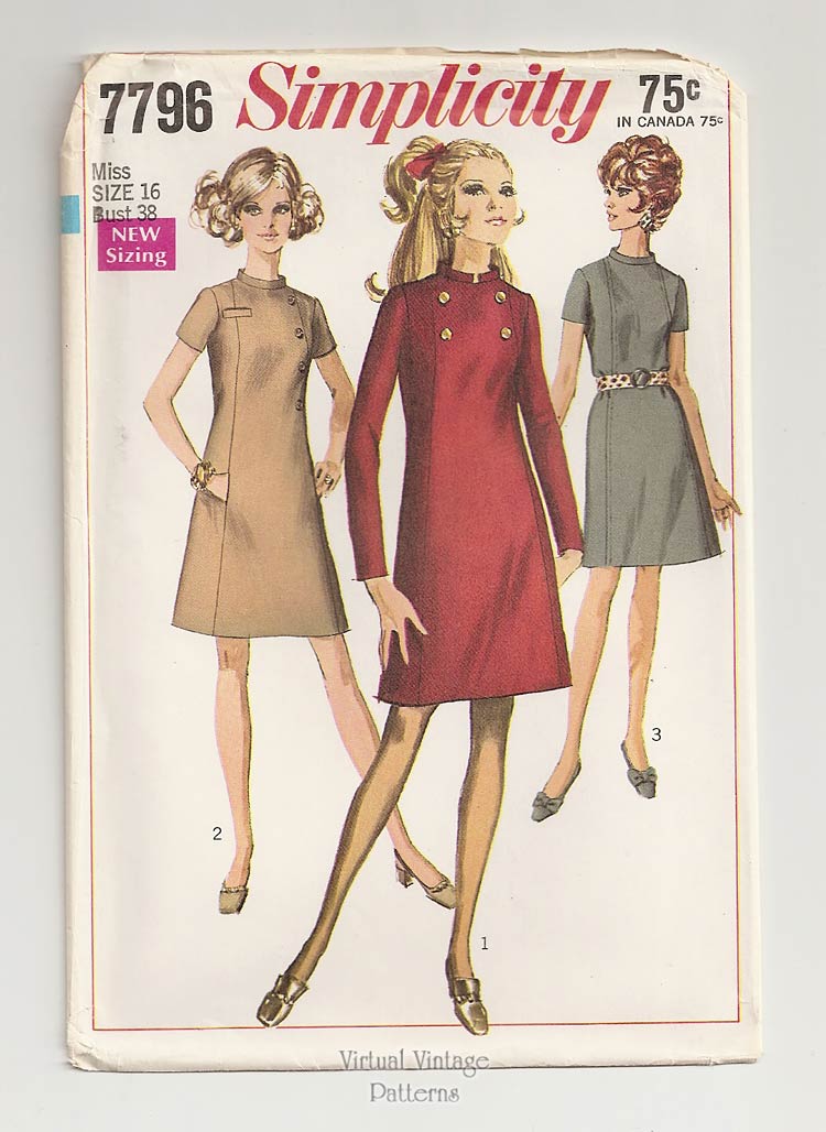 Vintage Princess Seam A-Line Dress Pattern, Simplicity 7796, Bust 38, Uncut