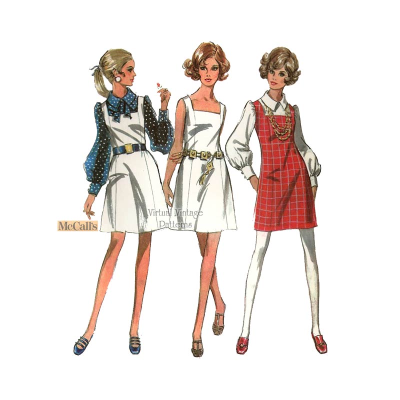 60s Overall Jumper Mini Dress Pattern, McCalls 9631, Dress & Blouse, Bust 36, Uncut