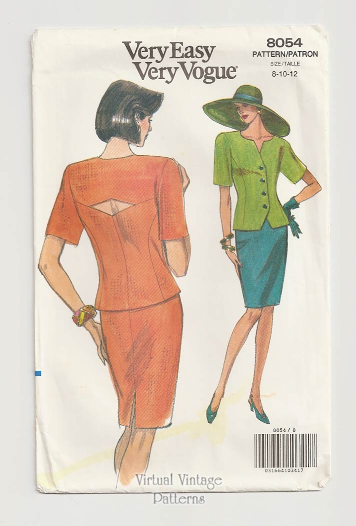 Womens Top & Skirt Pattern, Very Easy Very Vogue 8054, Size 8 10 12, Uncut