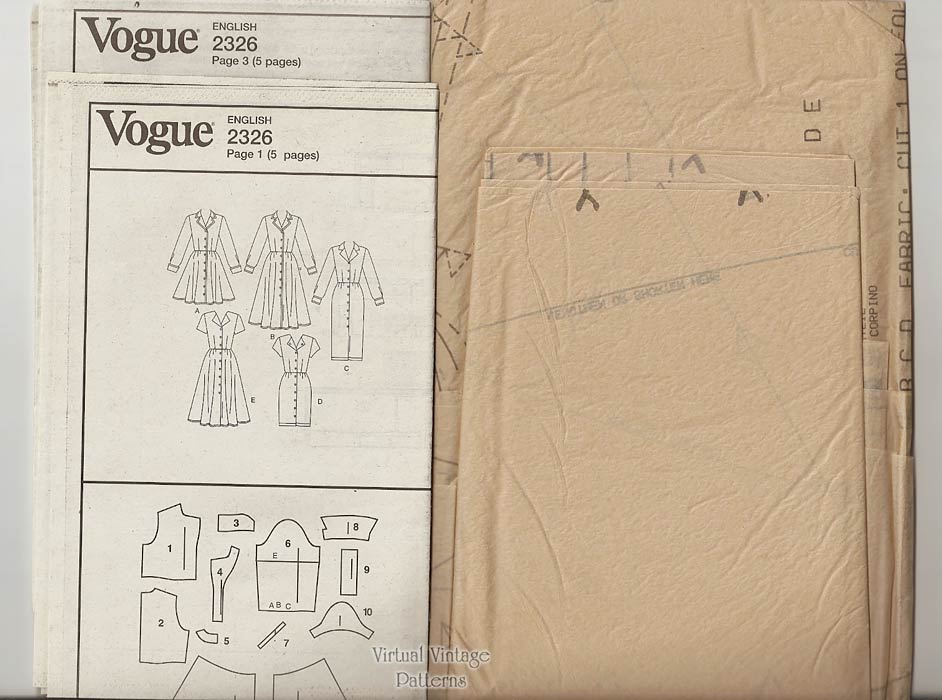 Shirtwaist Dress Pattern, Vogue Basic Design 2326, Size 12 14 16, Uncut