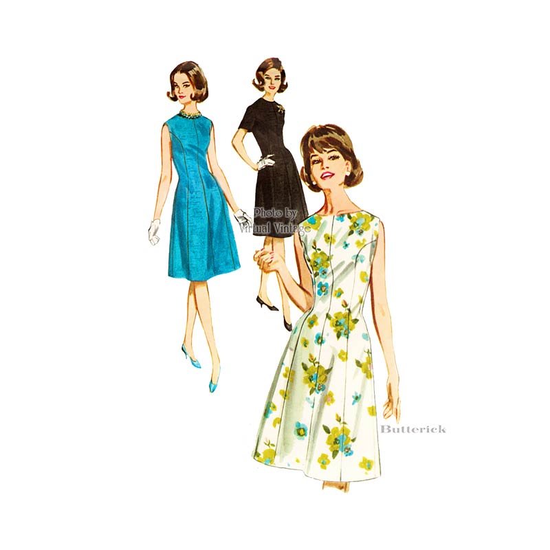 Vintage 1960s Jewel Neck Dress Pattern, Butterick 2664, Bust 34, Uncut
