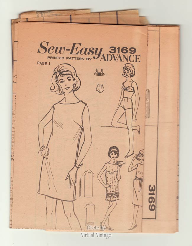 60s Beach Dress & Bikini Pattern, Advance 3169, Vintage Sewing Patterns, Uncut