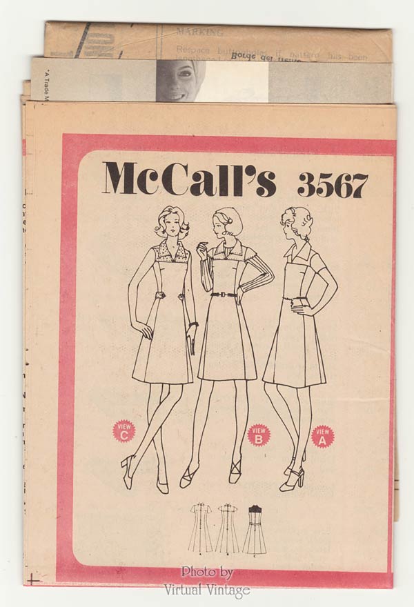 1970s A Line Dress Pattern, McCalls 3567, Vintage Sewing Patterns, Bust 34, Uncut