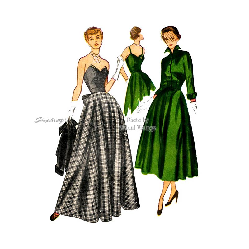 1940s Strapless Evening Gown Pattern, Simplicity 3047, Jacket & Dress, Uncut