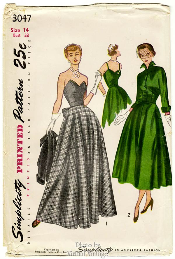 1940s Strapless Evening Gown Pattern, Simplicity 3047, Jacket & Dress, Uncut