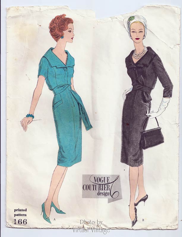 1950s Vogue Couturier Design 166, One Piece Dress Pattern, Bust 36, Uncut