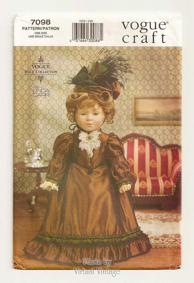 Vogue Craft 7098 18” Victorian Doll Dress Pattern, Historical Clothing, Uncut