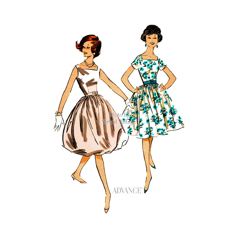 1950s Bubble Skirt Dress Pattern, Advance 9004, Swing or Balloon Skirt Party Dress Sewing Pattern