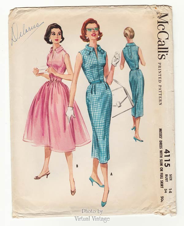 1950s Rockabilly Dress Pattern McCalls 4115, Full Skirt or Wiggle Dress, Bust 34 Uncut