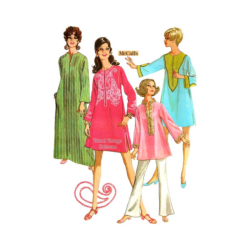 1960s Kaftan Dress Pattern, McCalls 9607
