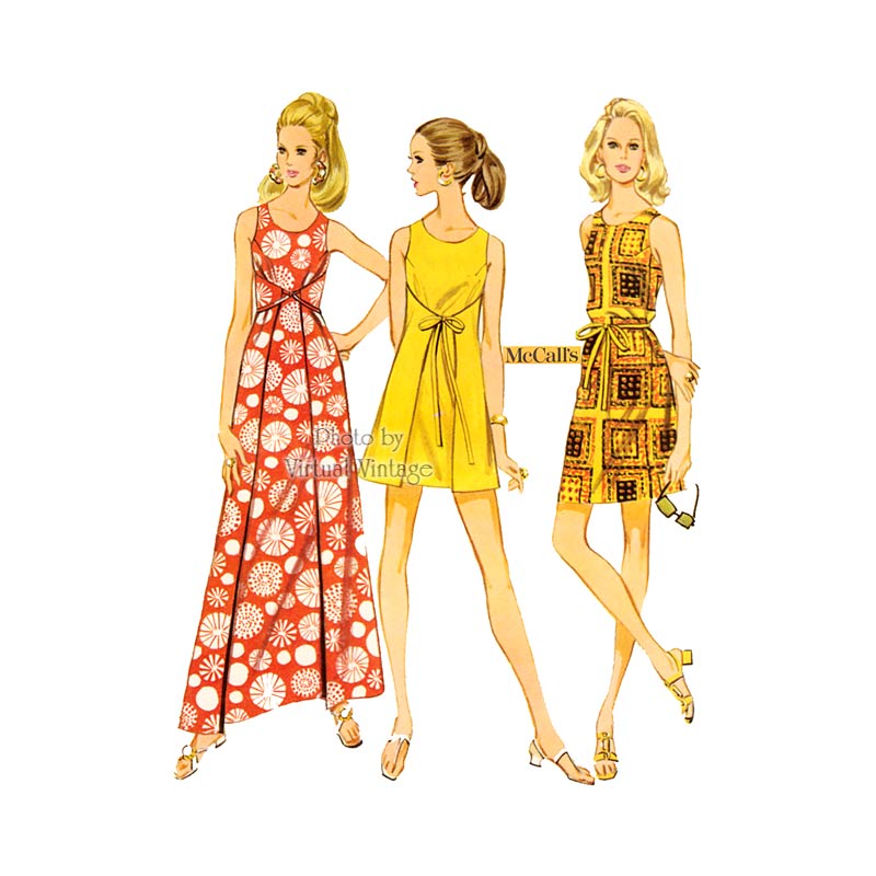 1960s Maxi or Mini Dress Pattern McCalls 9791