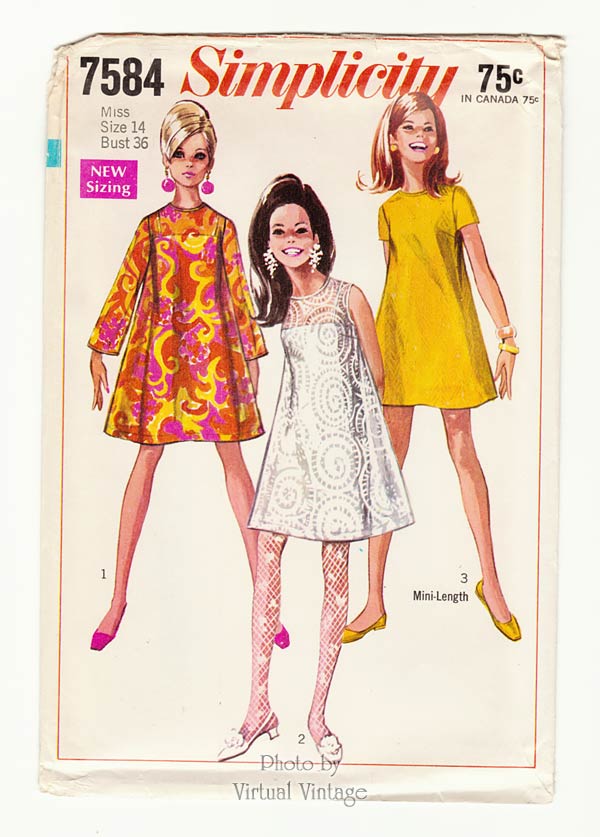 1960s Mod Mini Tent Dress Pattern Simplicity 7584 Bust 36 Uncut Vintage Sewing Pattern